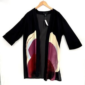 Joan Vass‎ New York Duster Kimono Open Front Thin Cardigan Size Small Black NWT